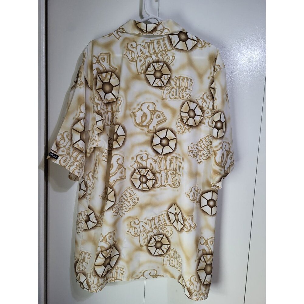 SOUTHPOLE Mens XL Button Up Short Sleeve Shirt Print y2k Streetwear Graffiti - Picture 3 of 8